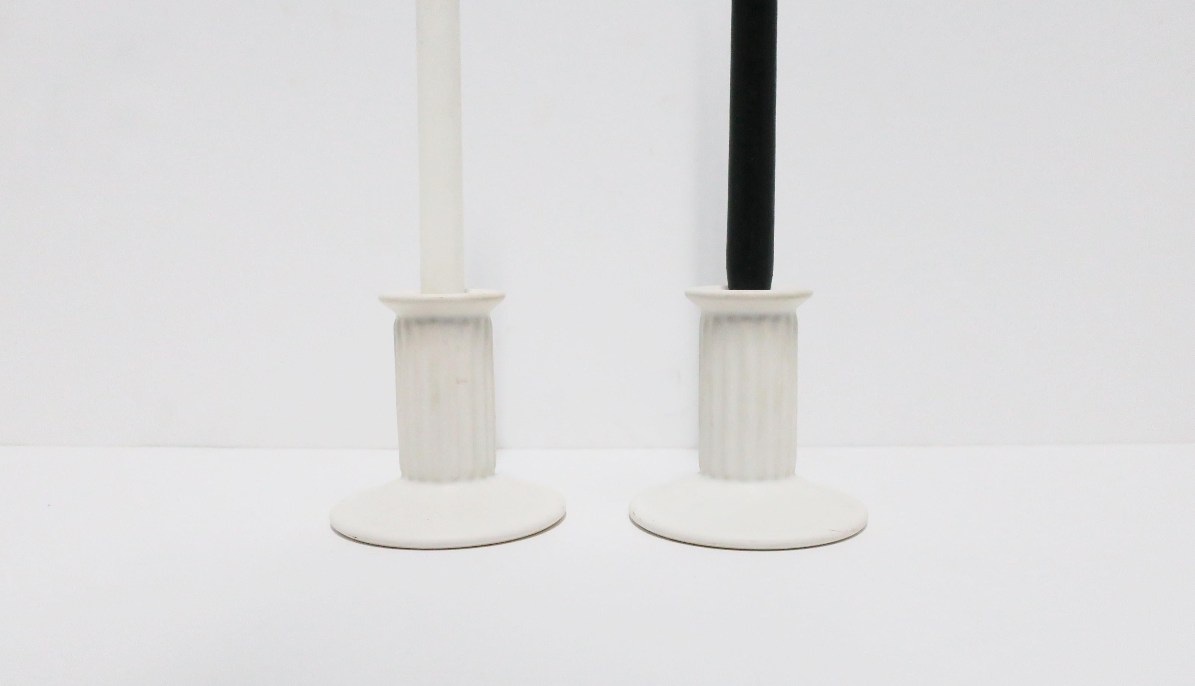 Ceramic Neoclassical White Column Candlesticks Holders, Pair For Sale