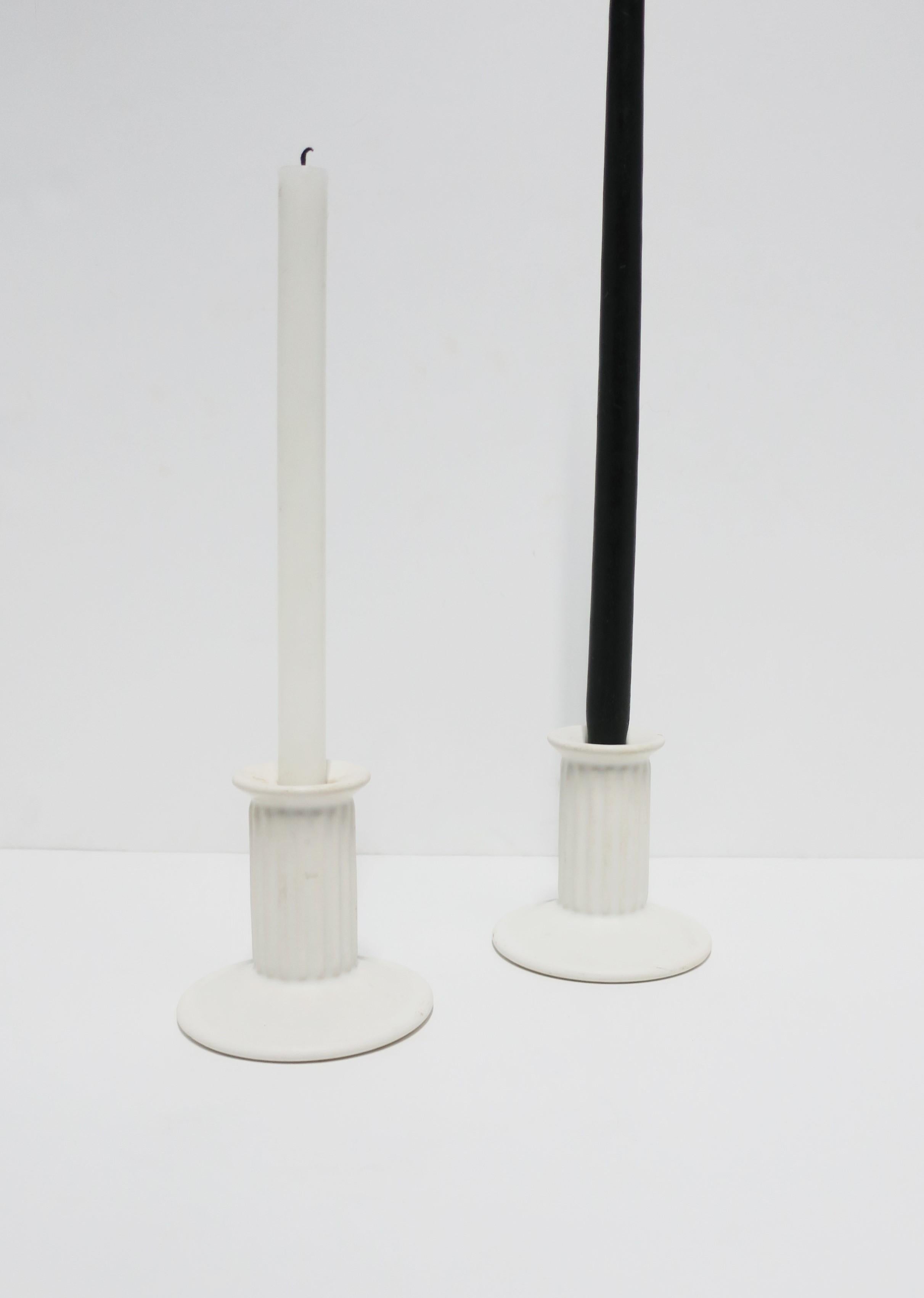 Neoclassical White Column Candlesticks Holders, Pair For Sale 1