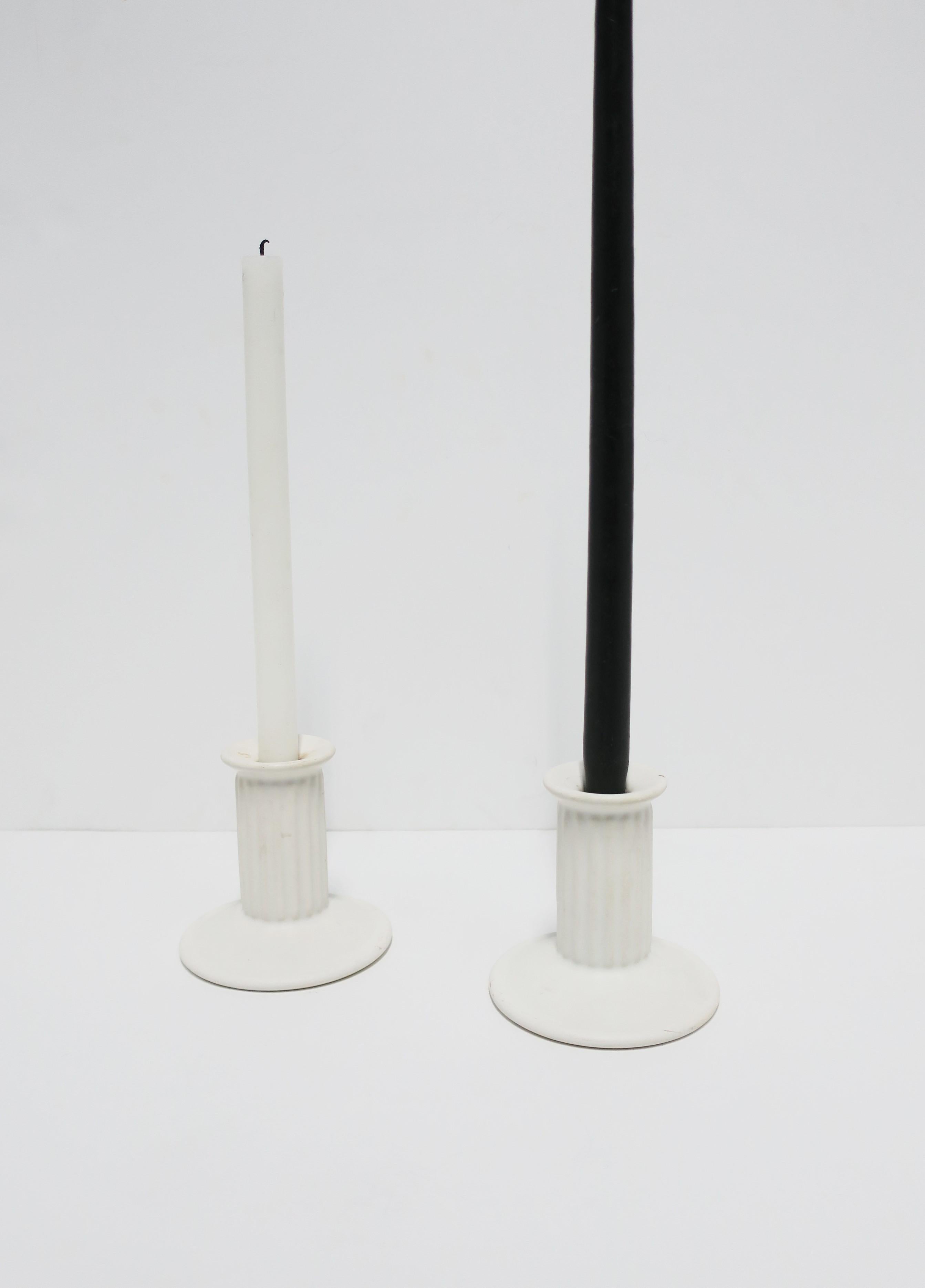 Neoclassical White Column Candlesticks Holders, Pair For Sale 2