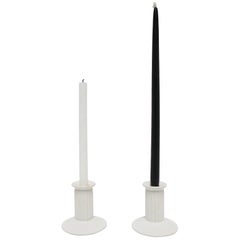 Neoclassical Euro White Column Candlestick Holders, Pair