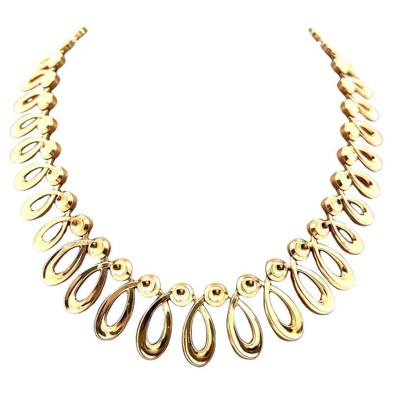 Bold Italian Gold Vintage 18k Fringed Cleopatra Bib Necklace For Sale ...