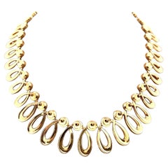 Collier à maillons vintage européen en or jaune 18 carats à boucle graduée de 18 pouces et franges