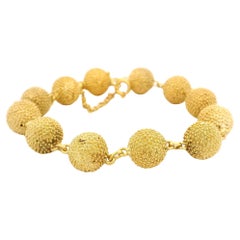 Vintage European 18k Yellow Gold Textured Ball Bead Bracelet w/ Push Clasp