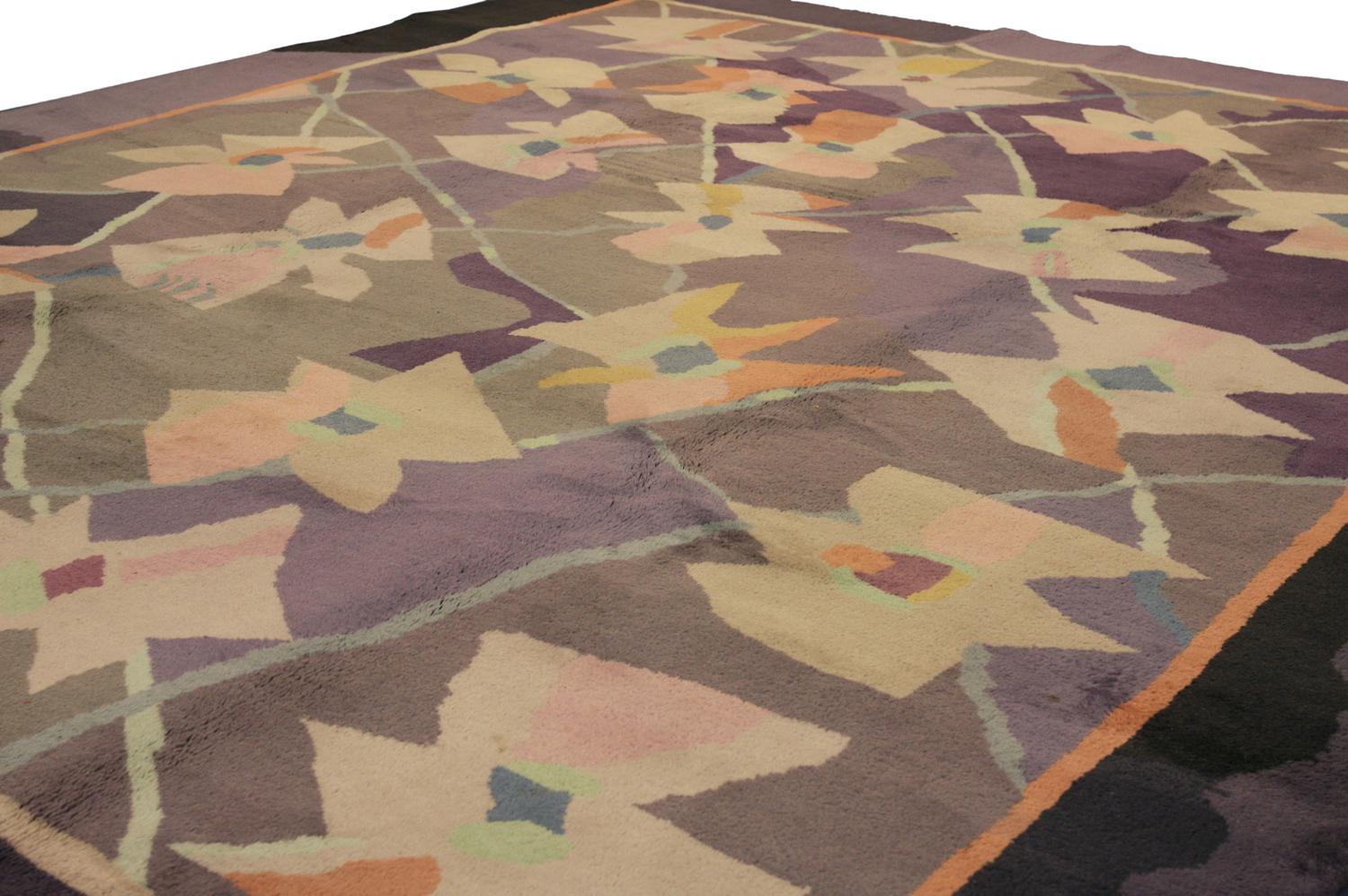 Other Vintage European Abstract Lattice Design Multicolored Wool Carpet, ca. 1950