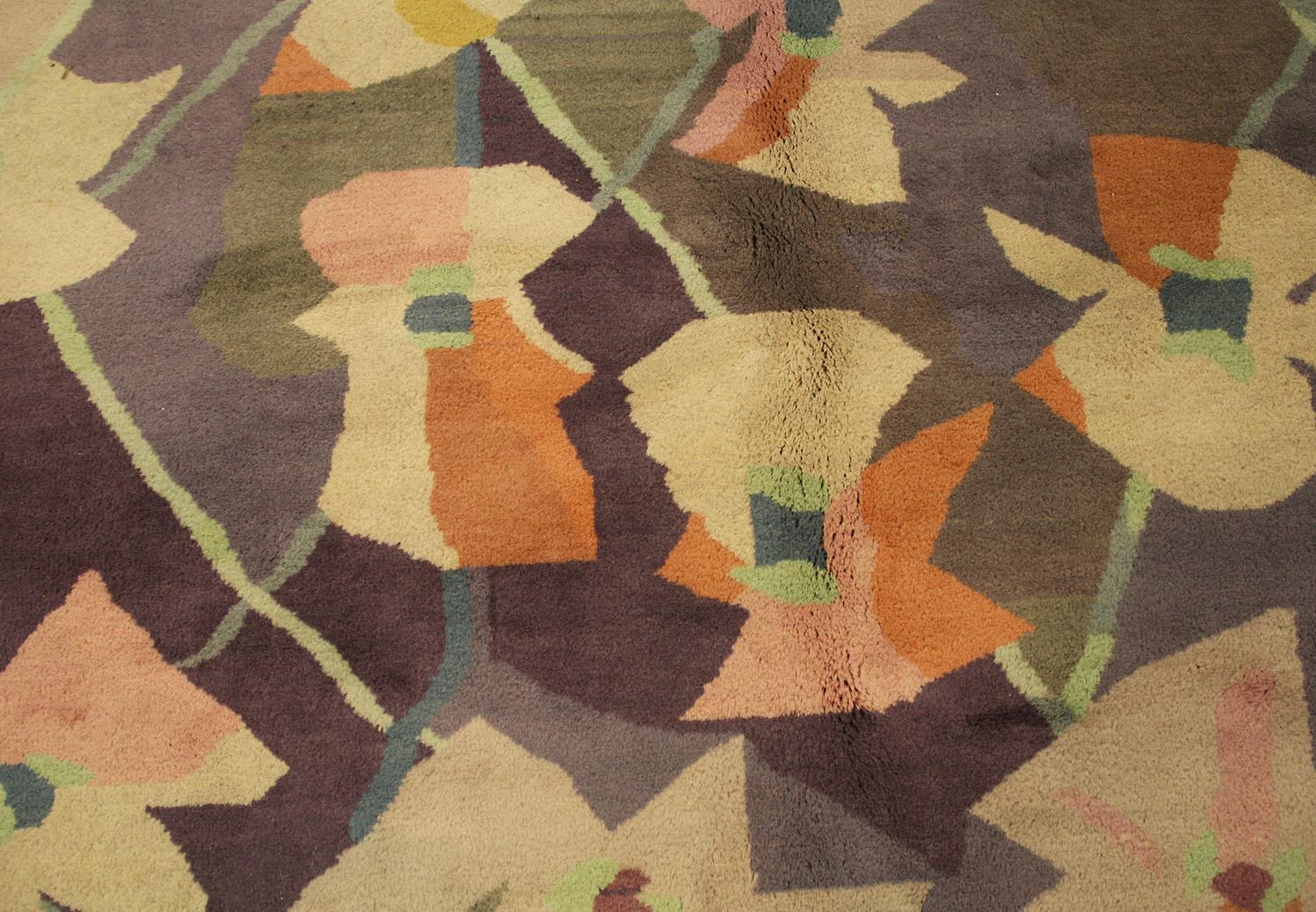 Vintage European Abstract Lattice Design Multicolored Wool Carpet, ca. 1950 In Good Condition In Ferrara, IT