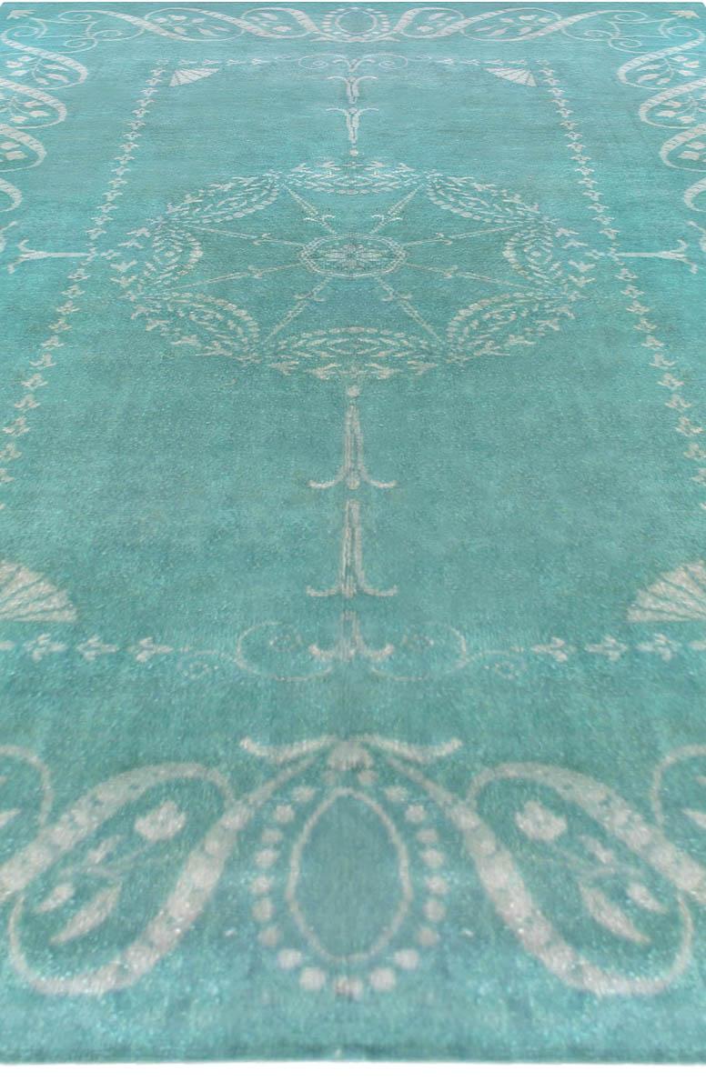 Vintage European Aqua-blue Handmade Wool Carpet
Size: 8'11