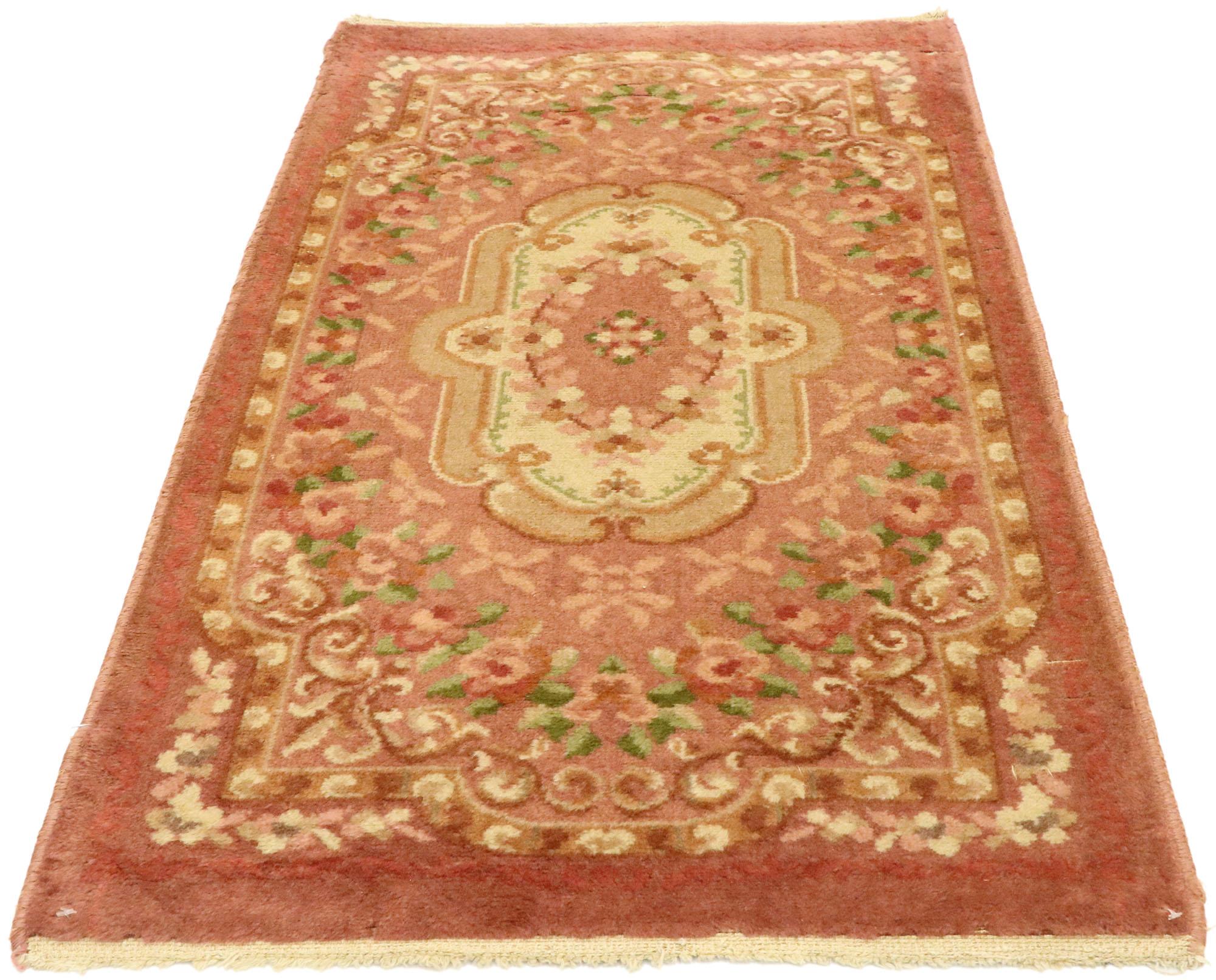 Machine-Made Vintage European Aubusson Floral Rug For Sale