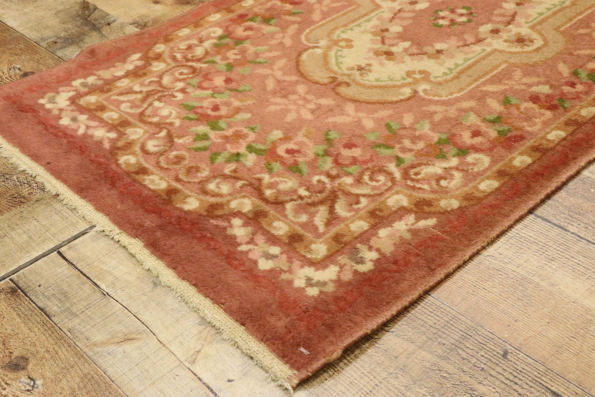 Wool Vintage European Aubusson Floral Rug For Sale