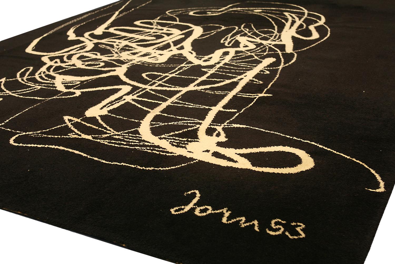 Scandinavian Black Vintage Rug Signed by Jorn 53