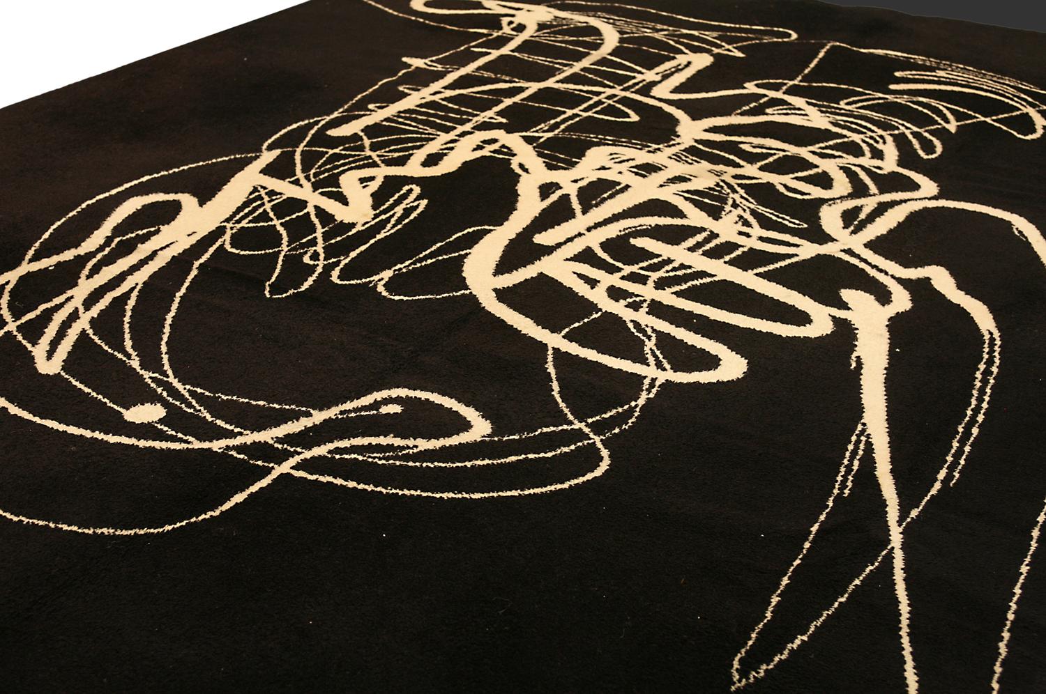 Machine-Made Black Vintage Rug Signed by Jorn 53