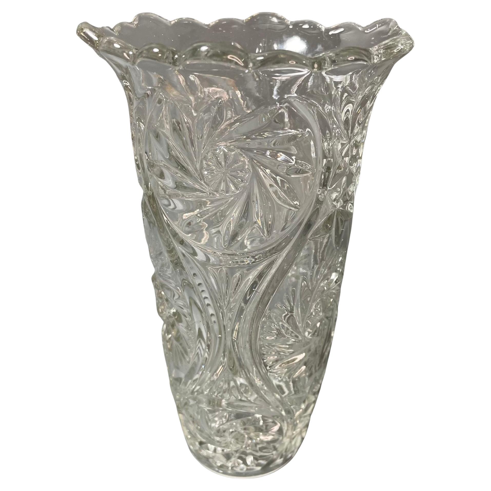 Vintage European Brilliant Cut Glass Vase, circa 1960 from Belgium For Sale