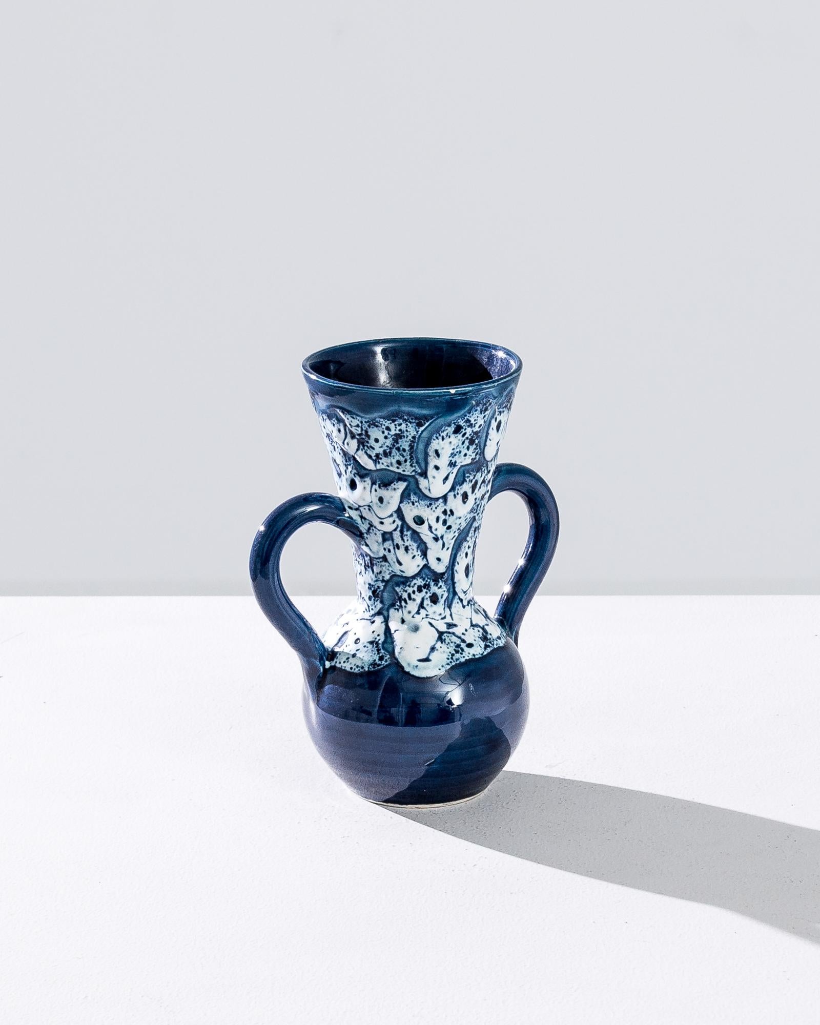 Belgian Vintage European Ceramic Vase with Two Loops Handles