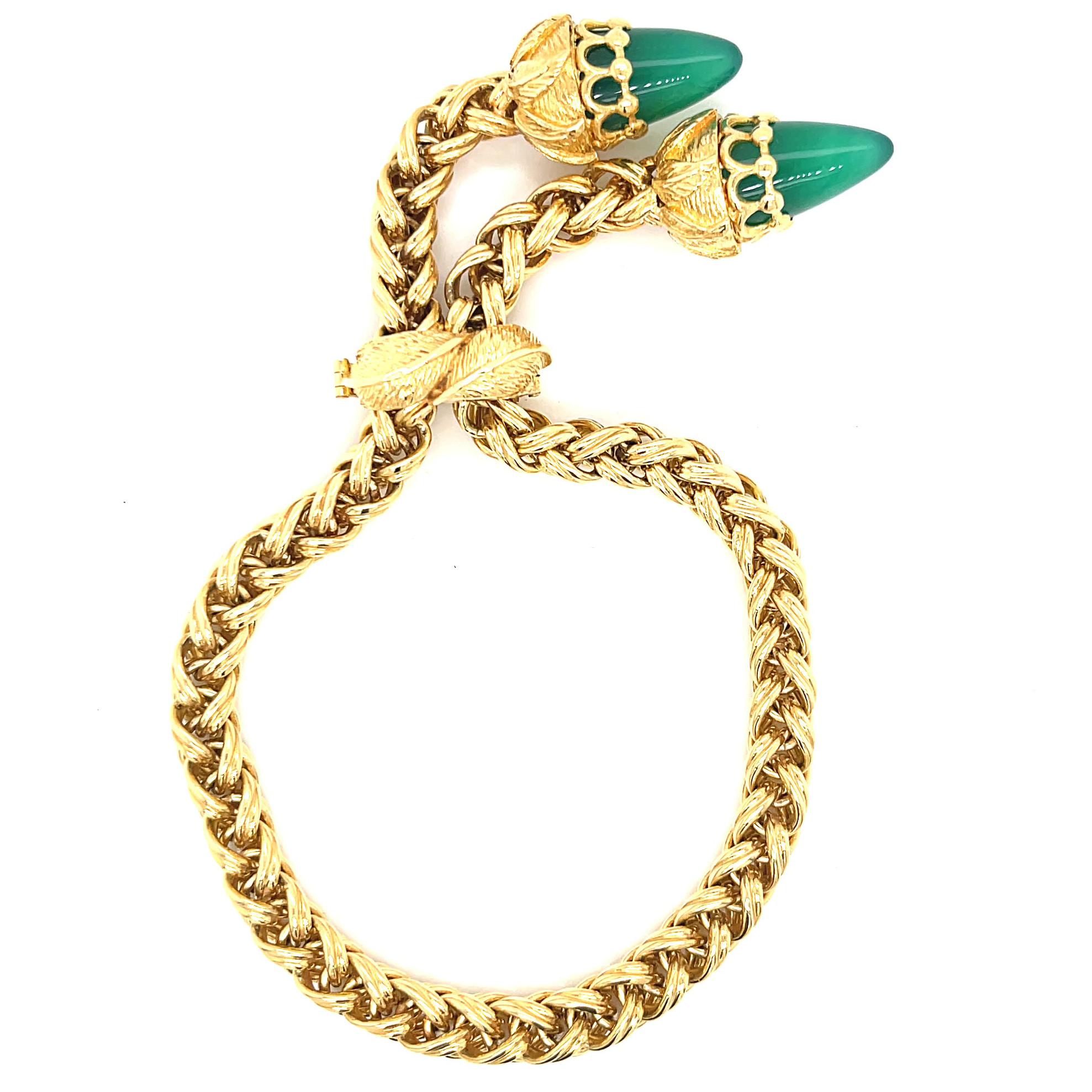 Women's or Men's Vintage European Chrysophrase Woven Sliding 18 Karat Gold Bracelet