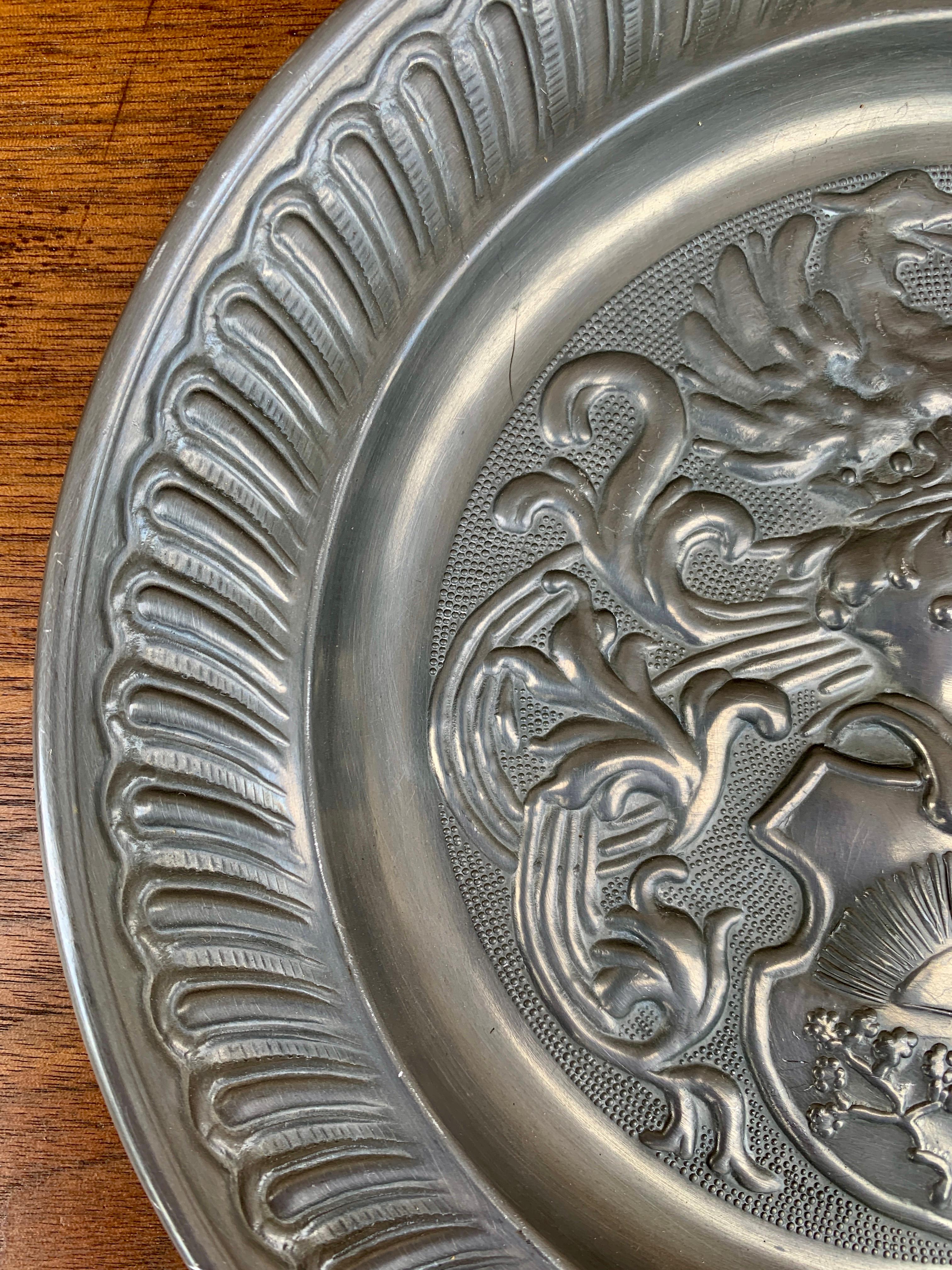 German Vintage European Coat of Arms Heraldry Pewter Wall Plate For Sale