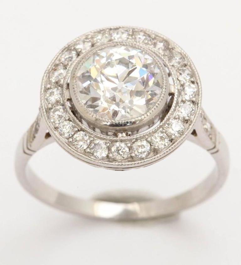 Vintage European Cut 2.40 Carat Diamond Target Engagement Ring For Sale