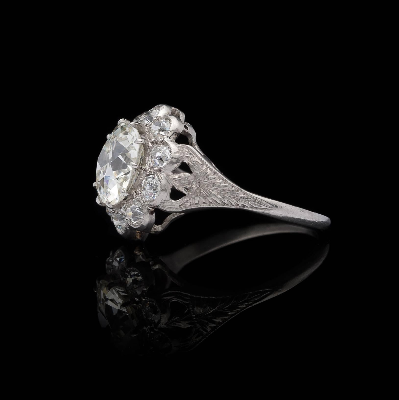 Vintage European Cut Diamond and Platinum Ring In Excellent Condition In San Francisco, CA