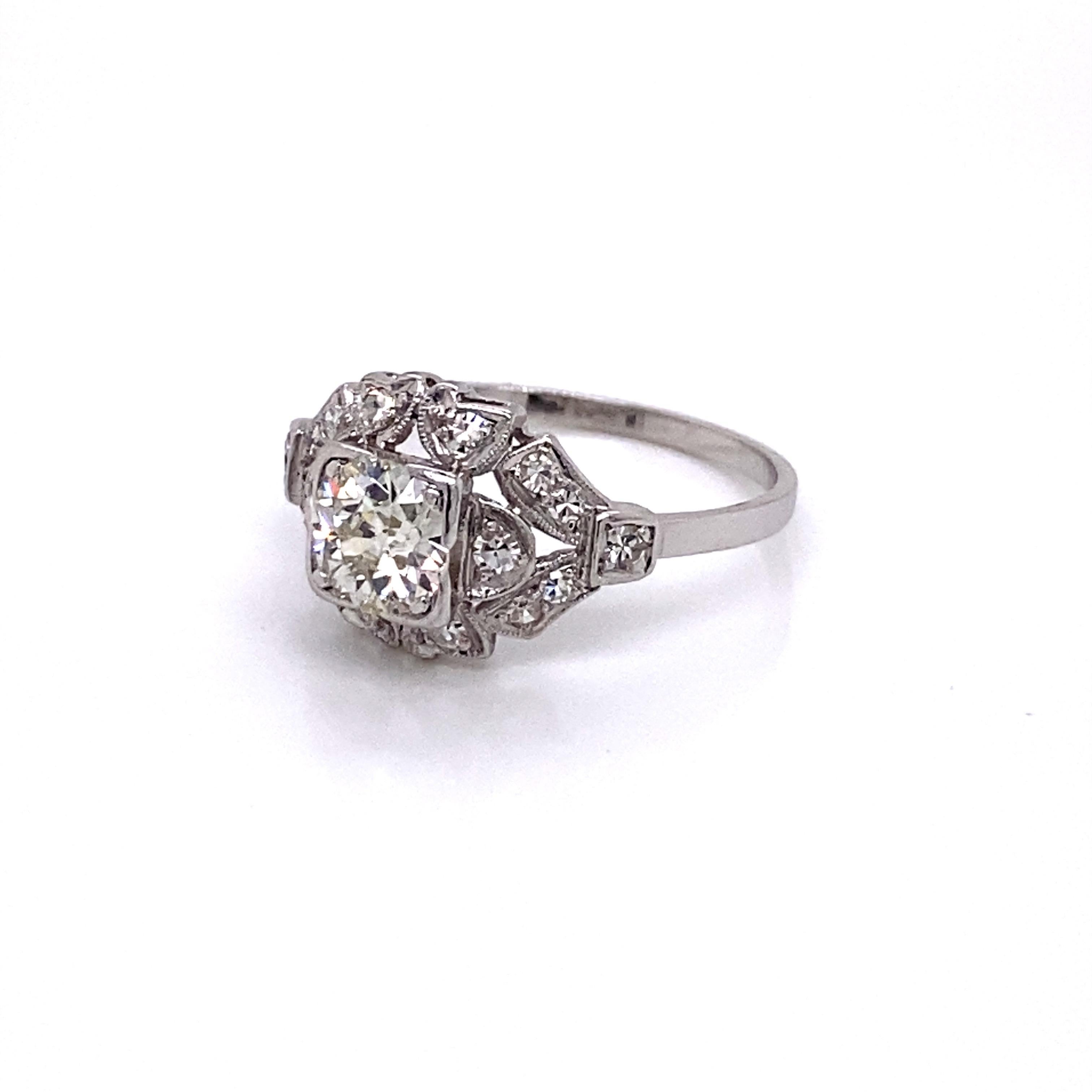 Art-déco-Ring aus Platin mit Diamant im europäischen Diamantschliff 0,77 Karat (Alteuropäischer Schliff) im Angebot