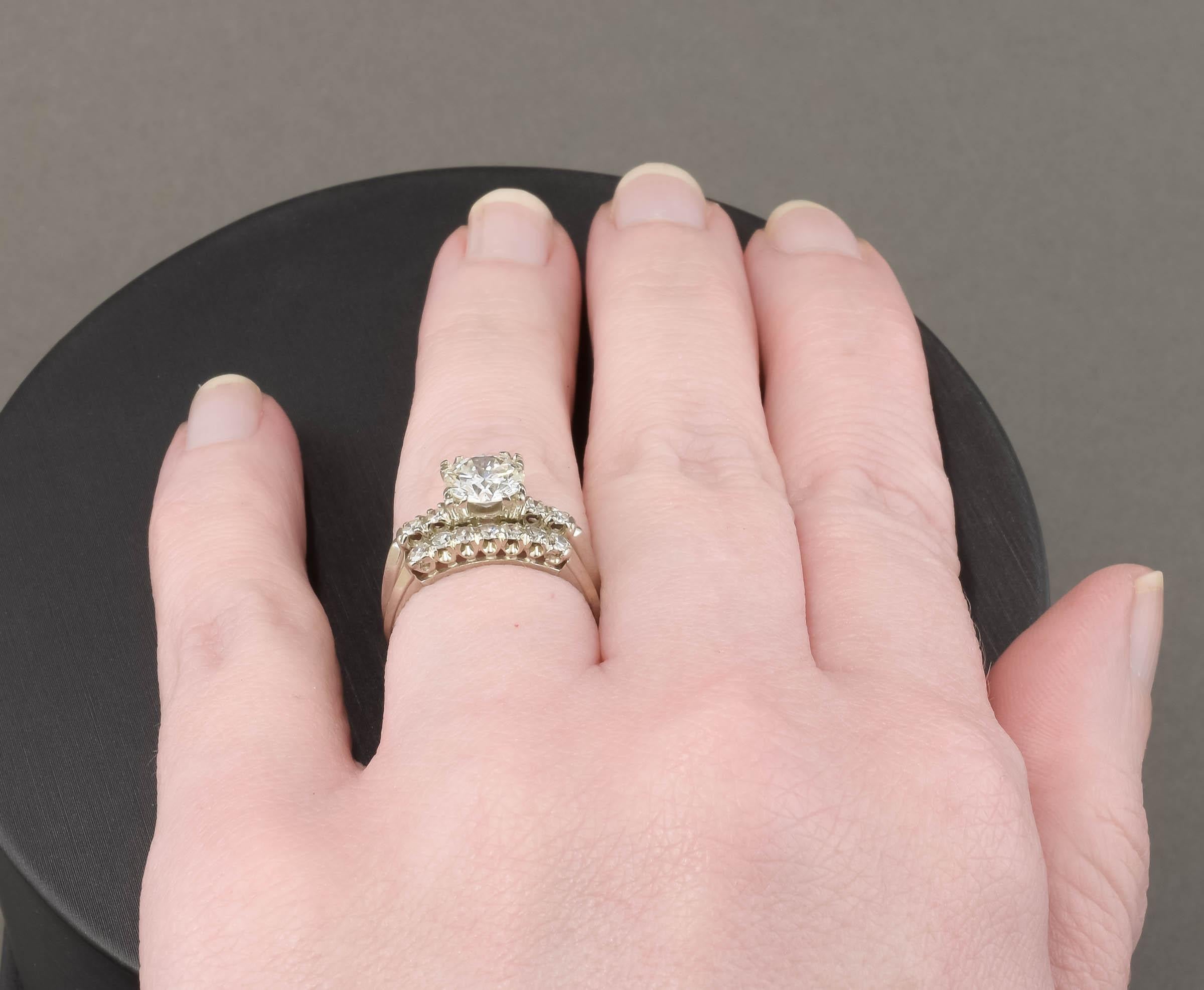 Ensemble de mariage vintage en diamants taille européenne avec évaluation, 1,30 carat en vente 5