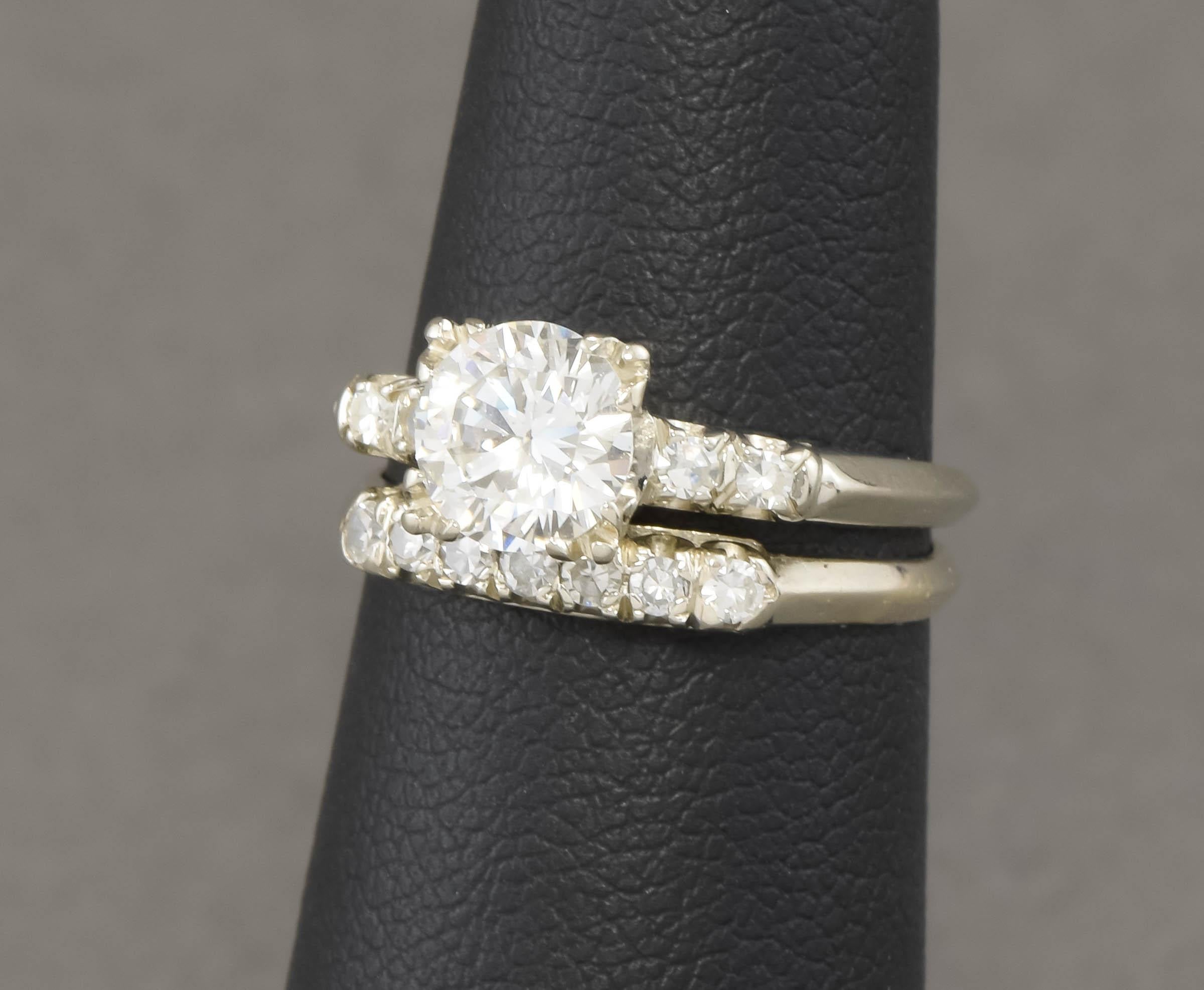 Rétro Ensemble de mariage vintage en diamants taille européenne avec évaluation, 1,30 carat en vente