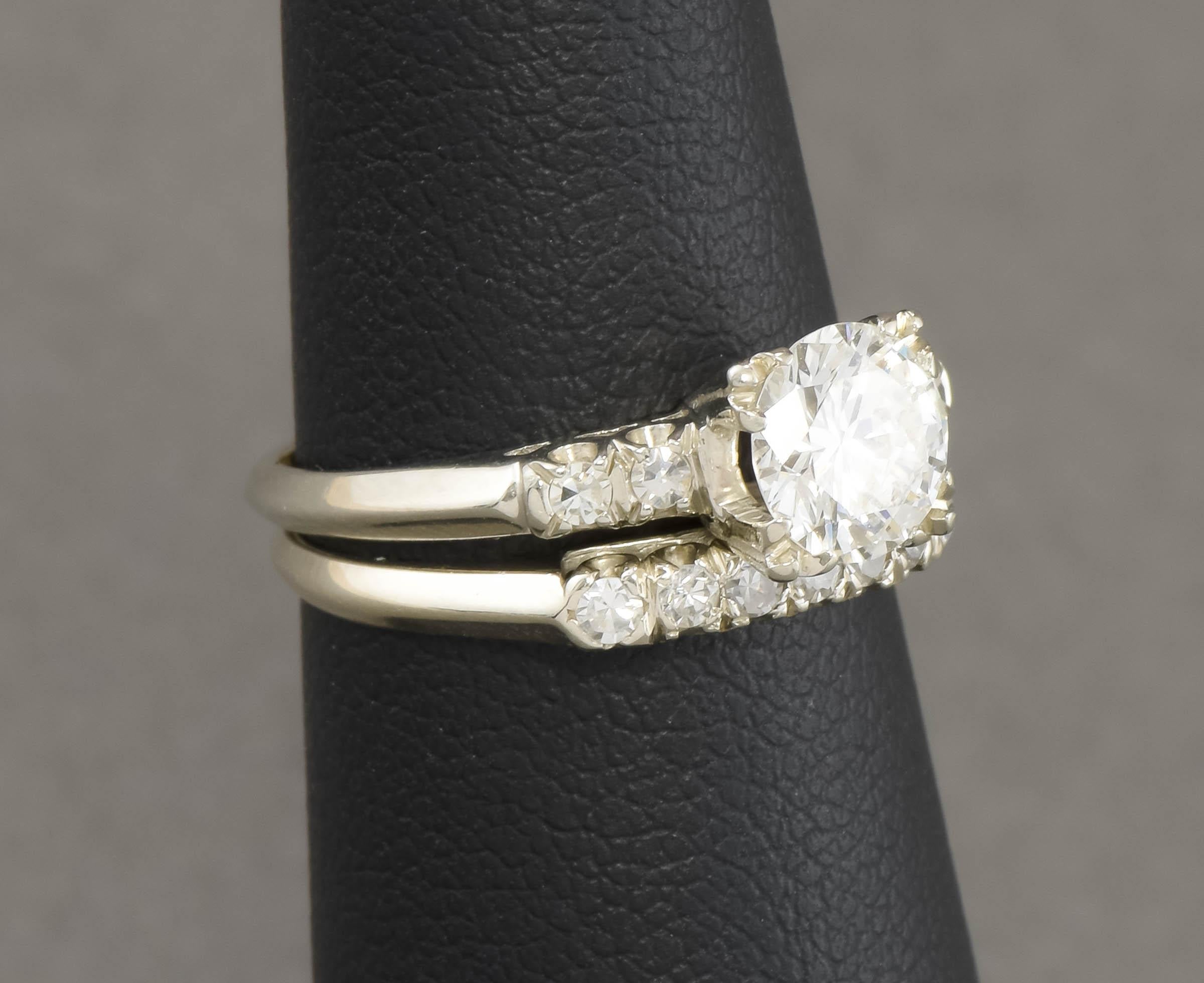 Taille vieille Europe Ensemble de mariage vintage en diamants taille européenne avec évaluation, 1,30 carat en vente