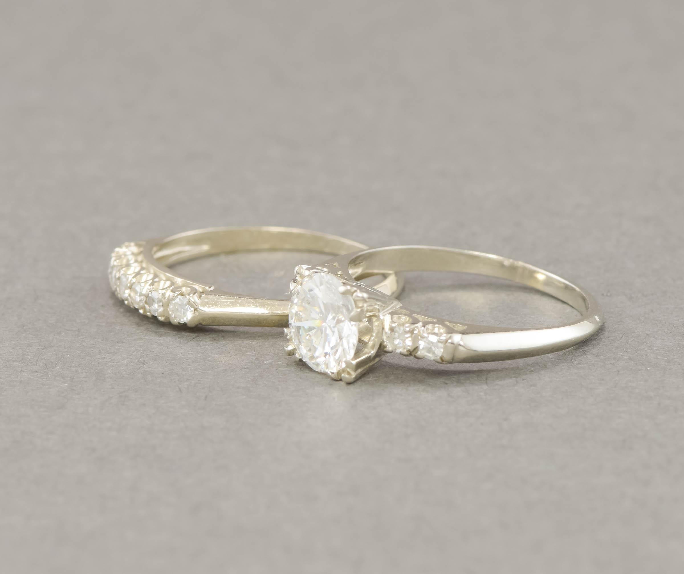 Vintage-Hochzeits-Set mit Diamanten im europäischen Schliff und Bewertung, 1,30 ctw Damen im Angebot