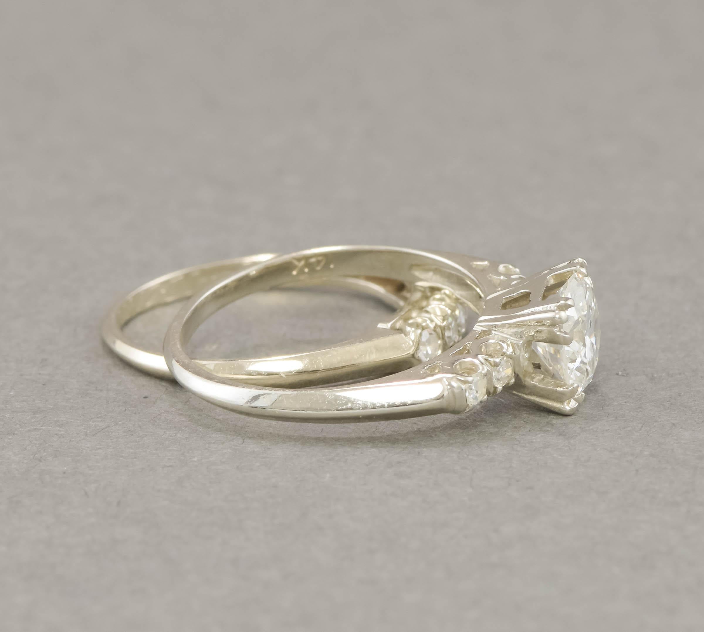 Vintage European Cut Diamond Wedding Set with Appraisal, 1.30 ctw For Sale 2