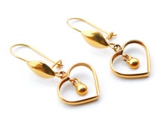 Vintage European Dangle Hearts Earrings solid 21K Yellow Gold / 2.3gr