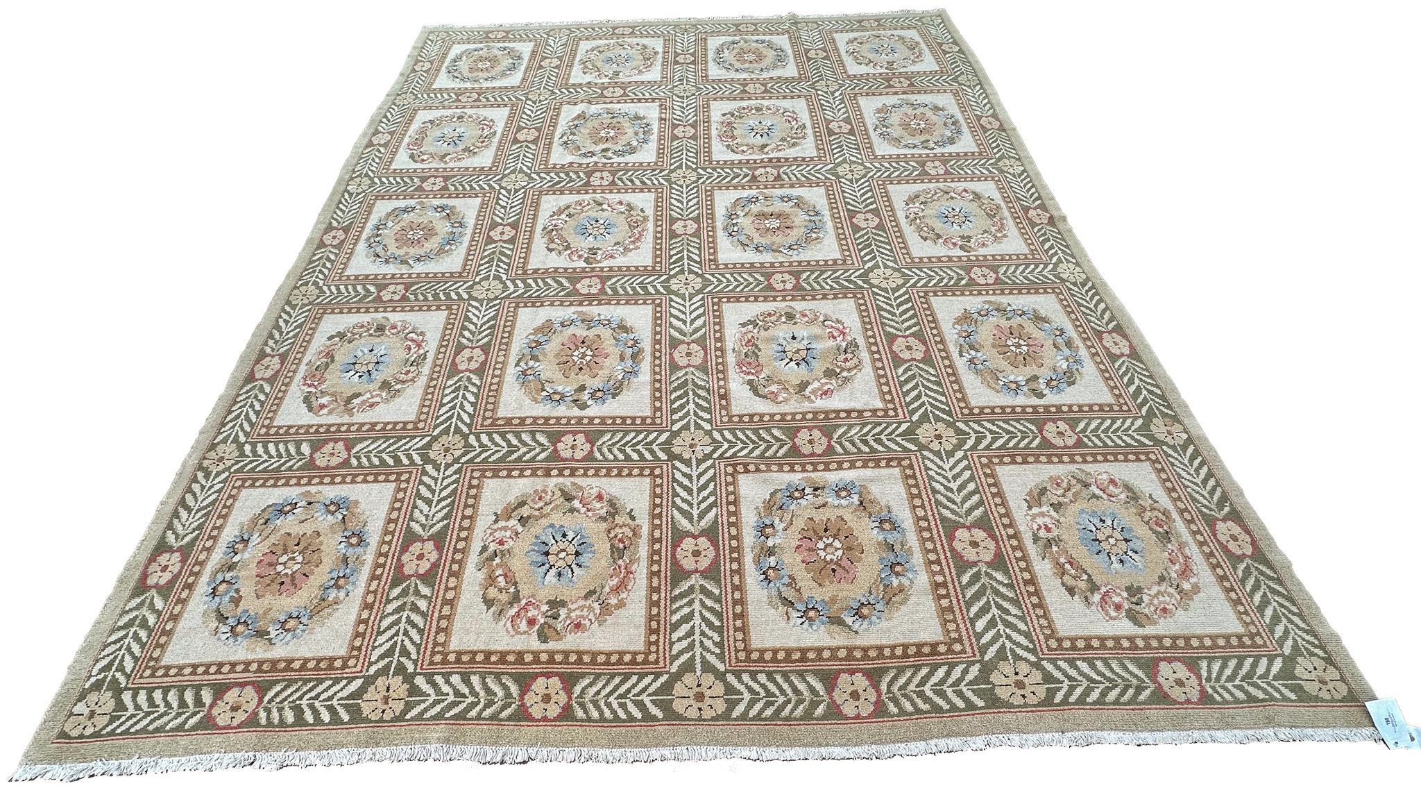 Napoleone III Vintage Empire Aubusson Pile Rug Floral Garden 305cmx417cm Beige 10x14 in vendita
