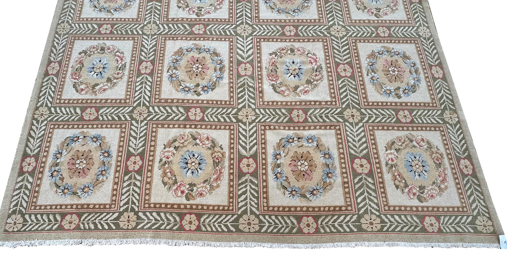 Romeno Vintage Empire Aubusson Pile Rug Floral Garden 305cmx417cm Beige 10x14 in vendita