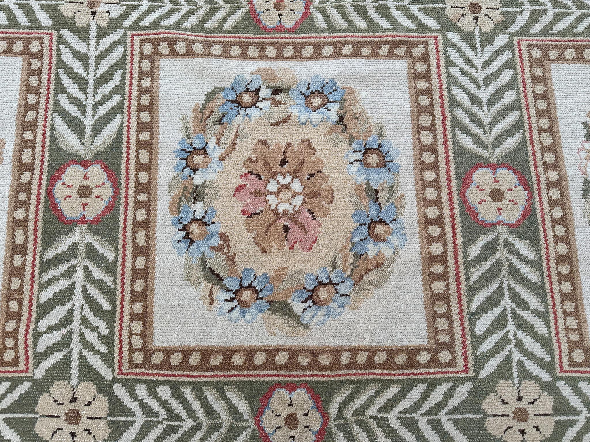Metà XX secolo Vintage Empire Aubusson Pile Rug Floral Garden 305cmx417cm Beige 10x14 in vendita