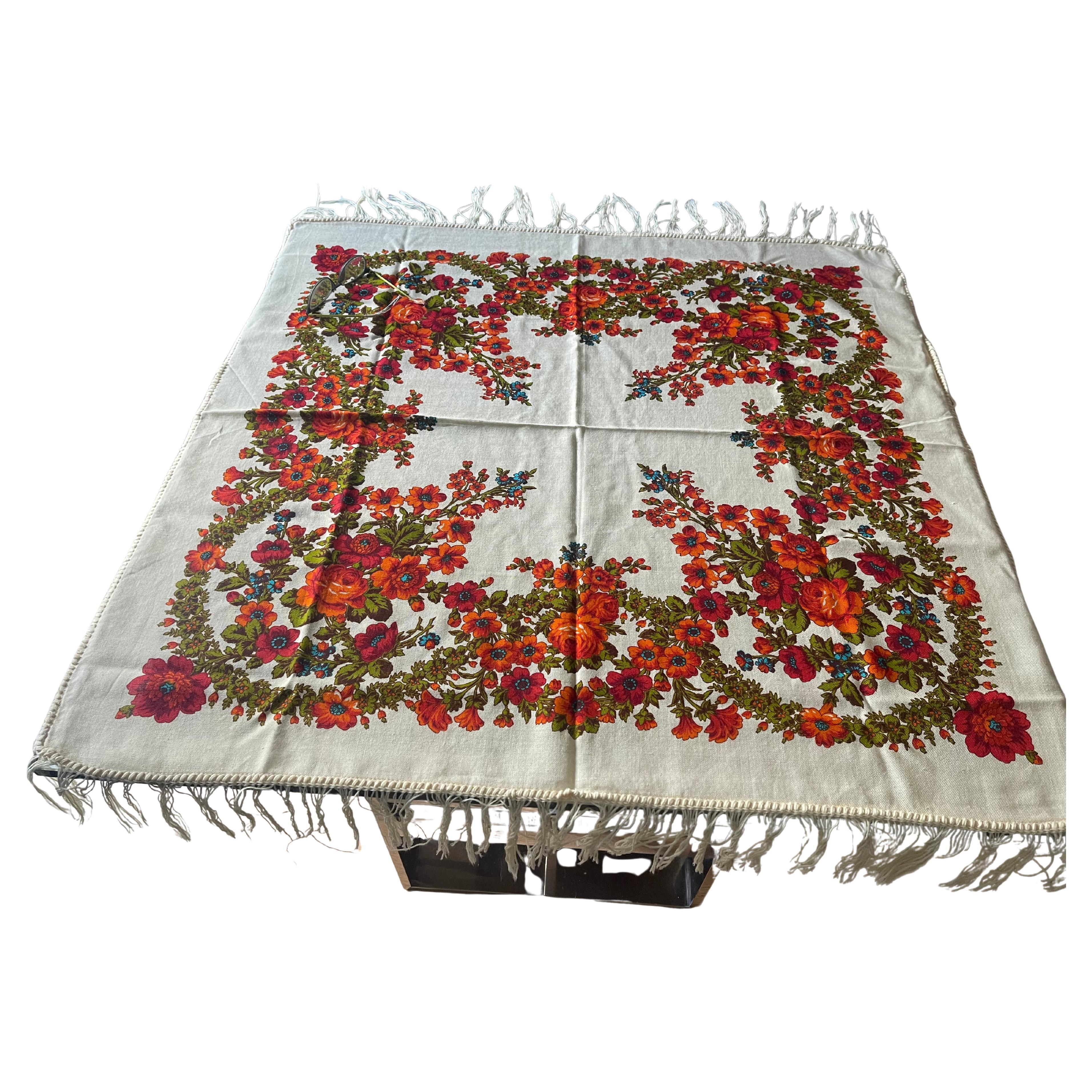 Sciarpa o tovaglia di lana etnografica europea d
epoca