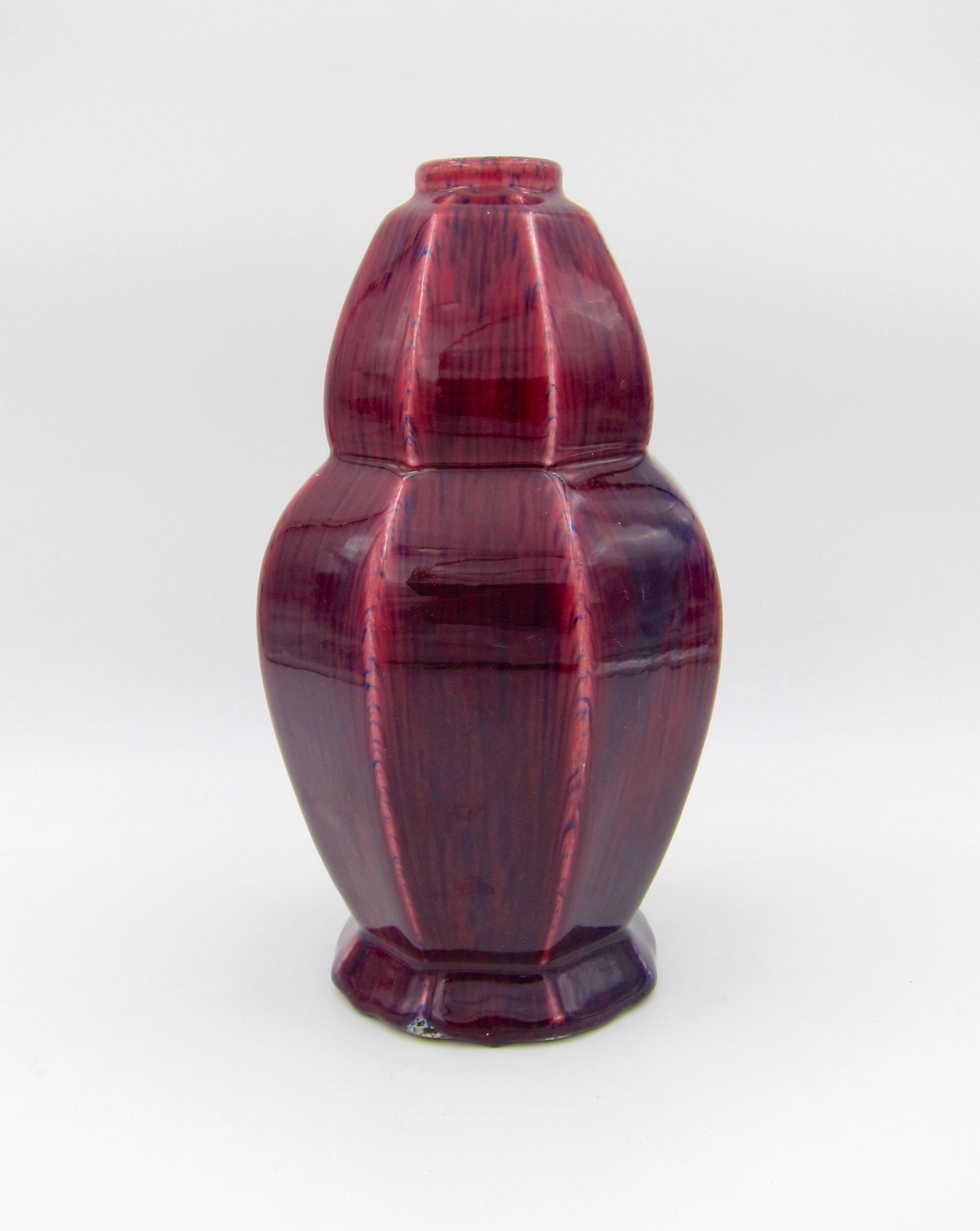 Glazed Vintage European Faience Vase in Octagonal Art Deco Shape