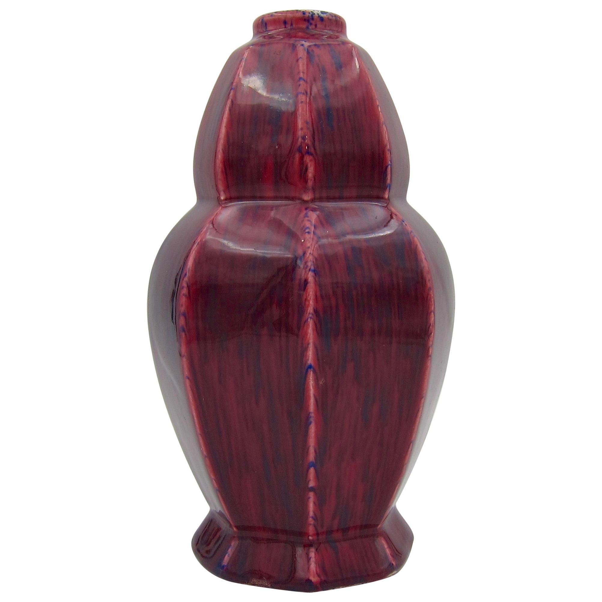 Vintage European Faience Vase in Octagonal Art Deco Shape
