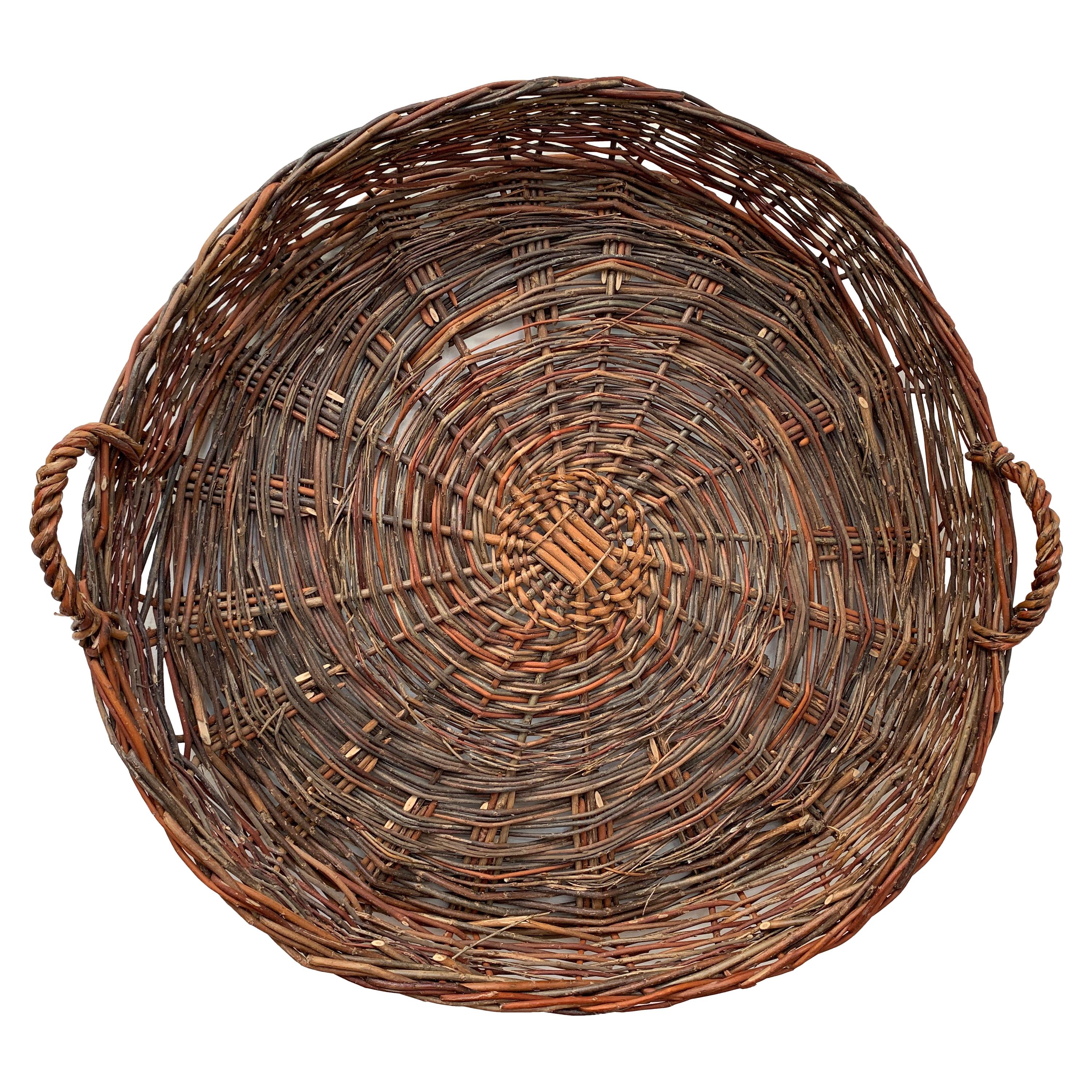 Flat Basket - 174 For Sale on 1stDibs  flat basket with handle, round flat  basket, large flat basket with handle