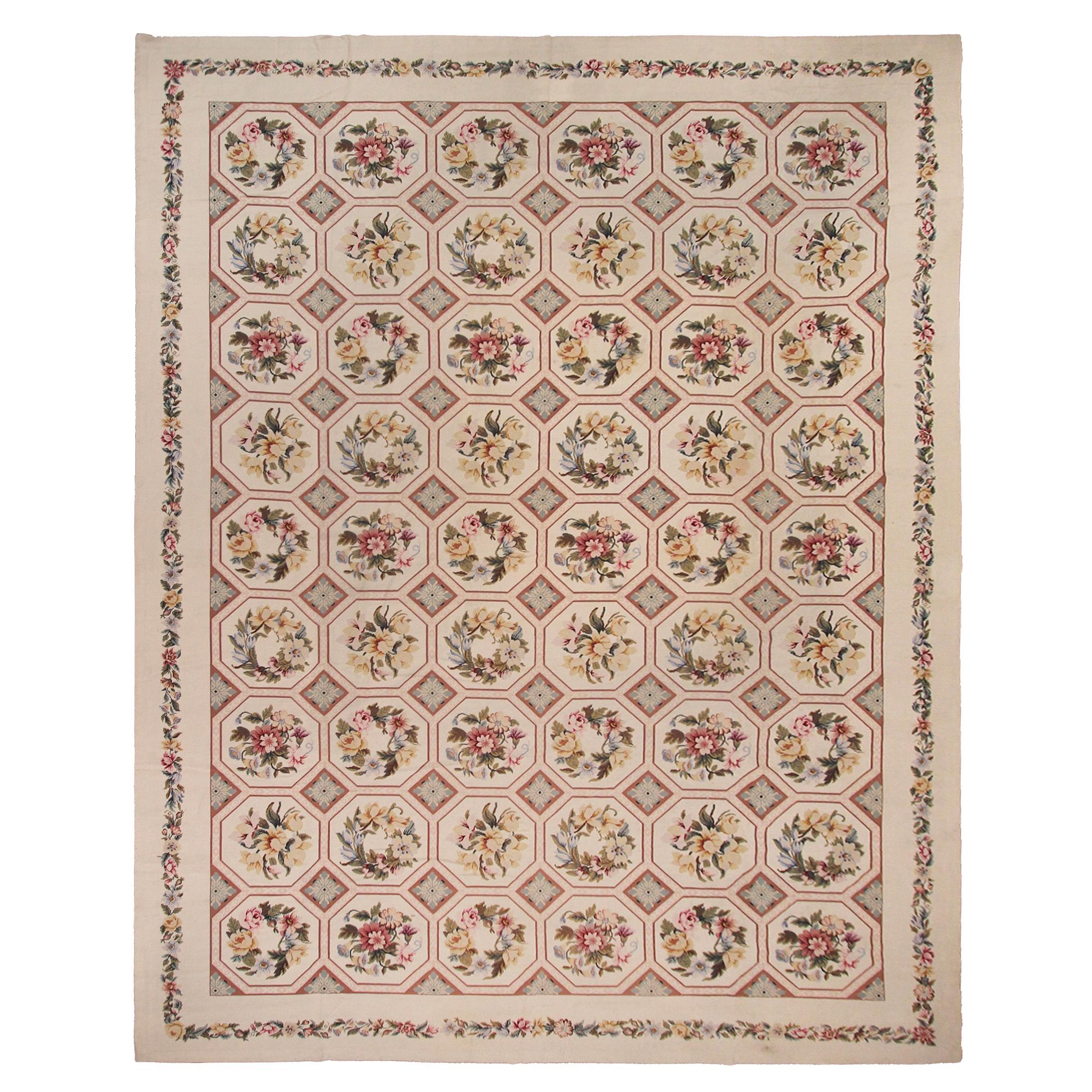 Tapis européen tissé à la main, motif géométrique ivoire beige