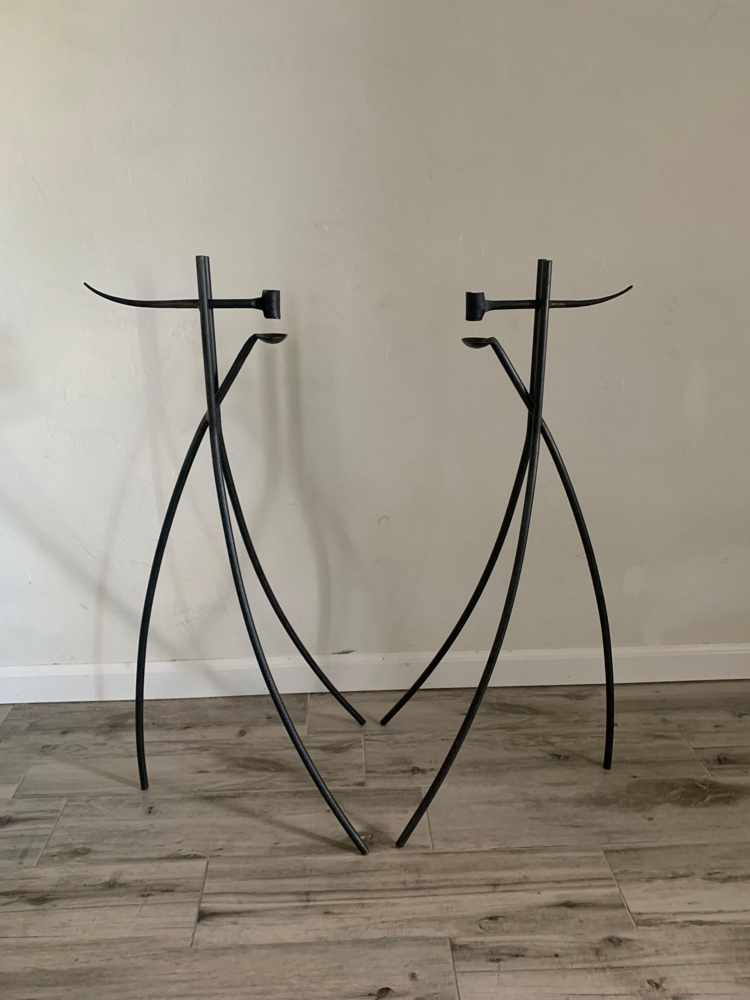Gothic Revival Vintage European Forged Iron Candlesticks For Sale