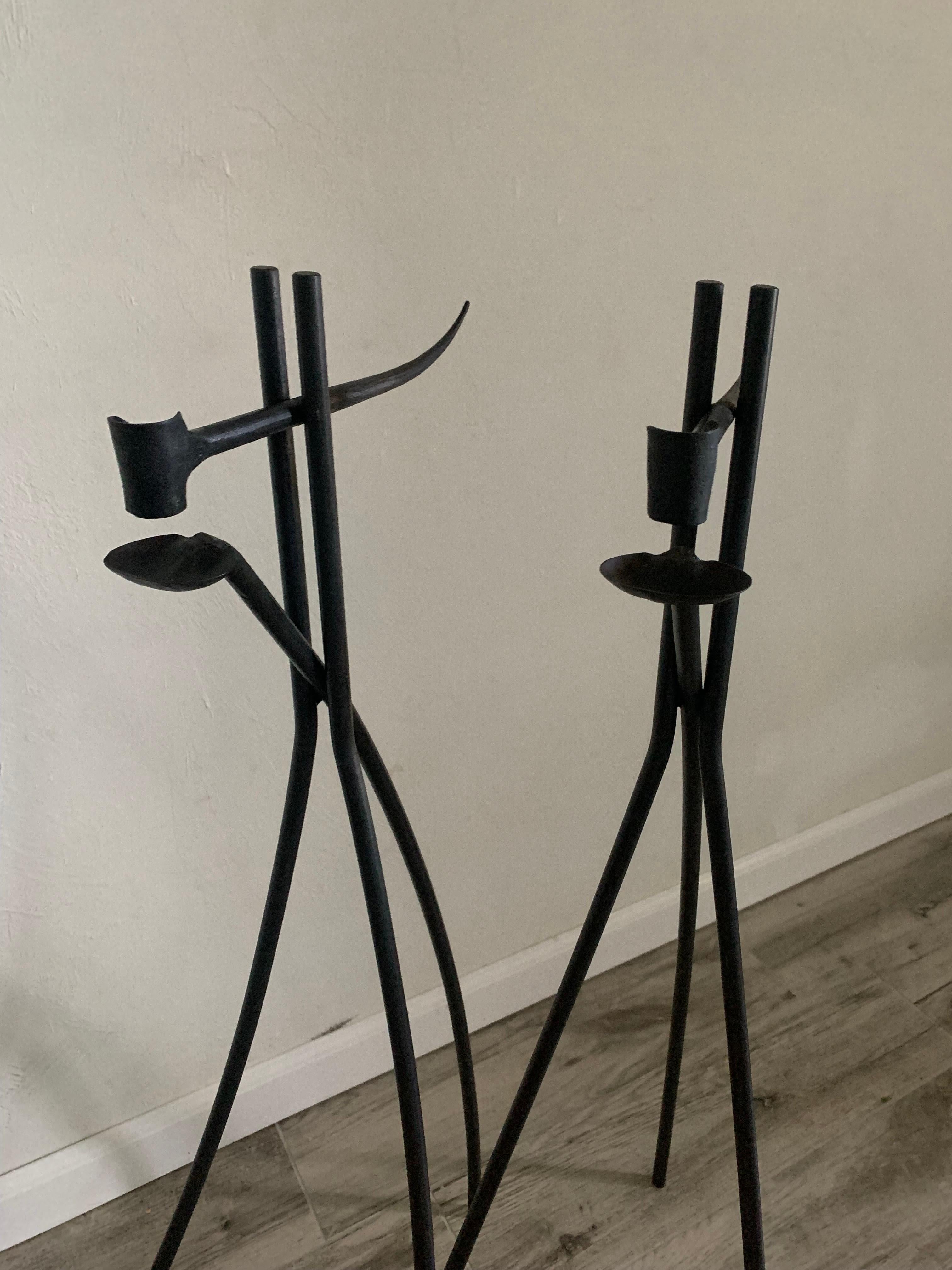 20th Century Vintage European Forged Iron Candlesticks For Sale