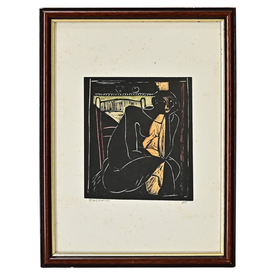 Vintage European Framed Cubist Style Print