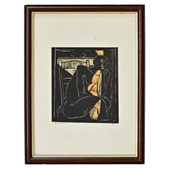Impresión vintage europea enmarcada de estilo cubista