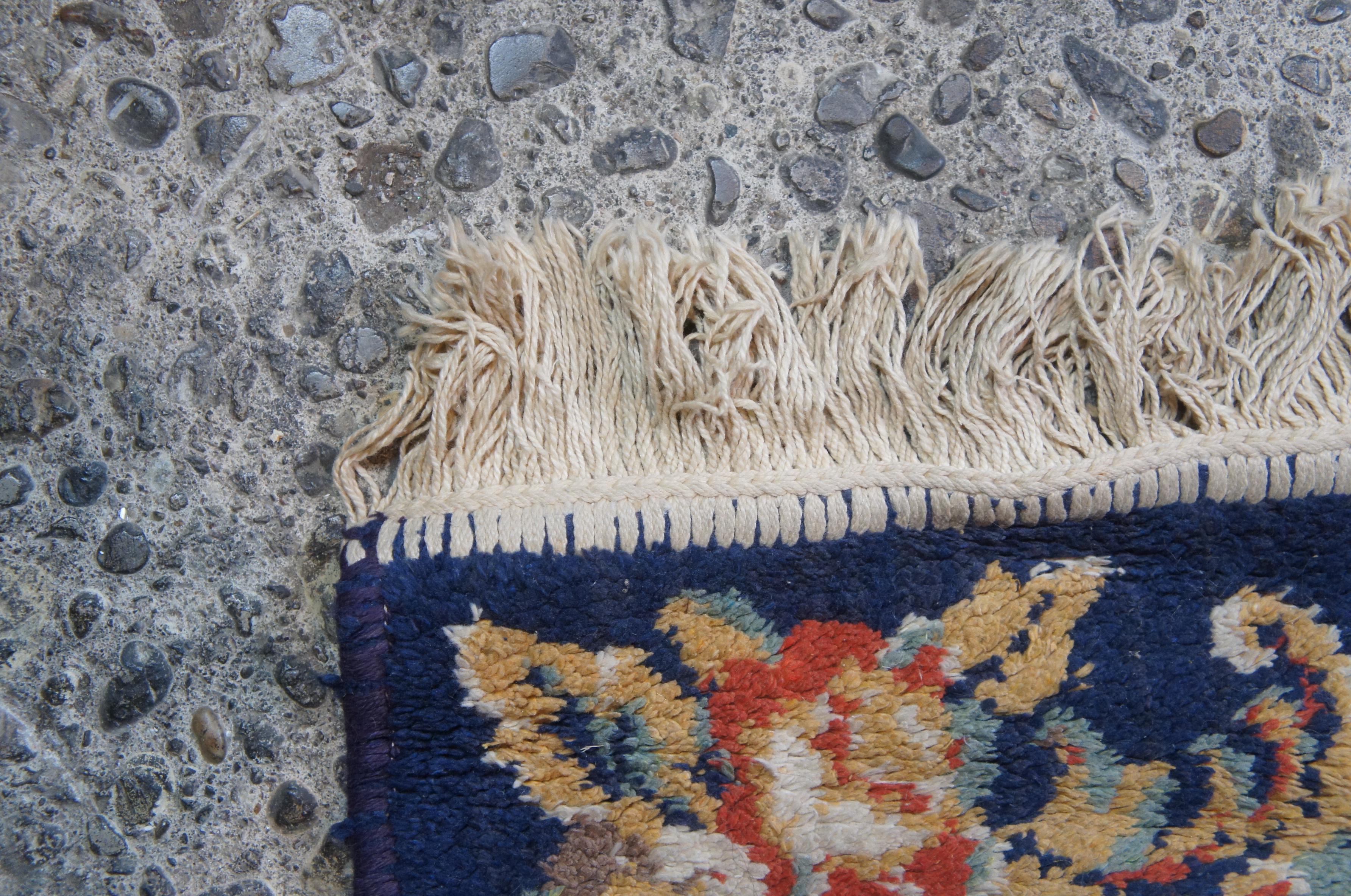 Vintage European French Aubusson Wool Area Rug Mat Carpet Blue Roses 4
