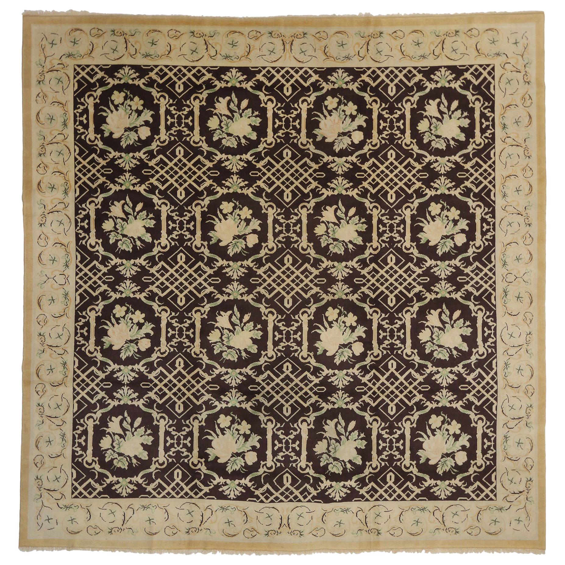 Vintage European Garden Rug with Renaissance Style, Square Area Rug For Sale
