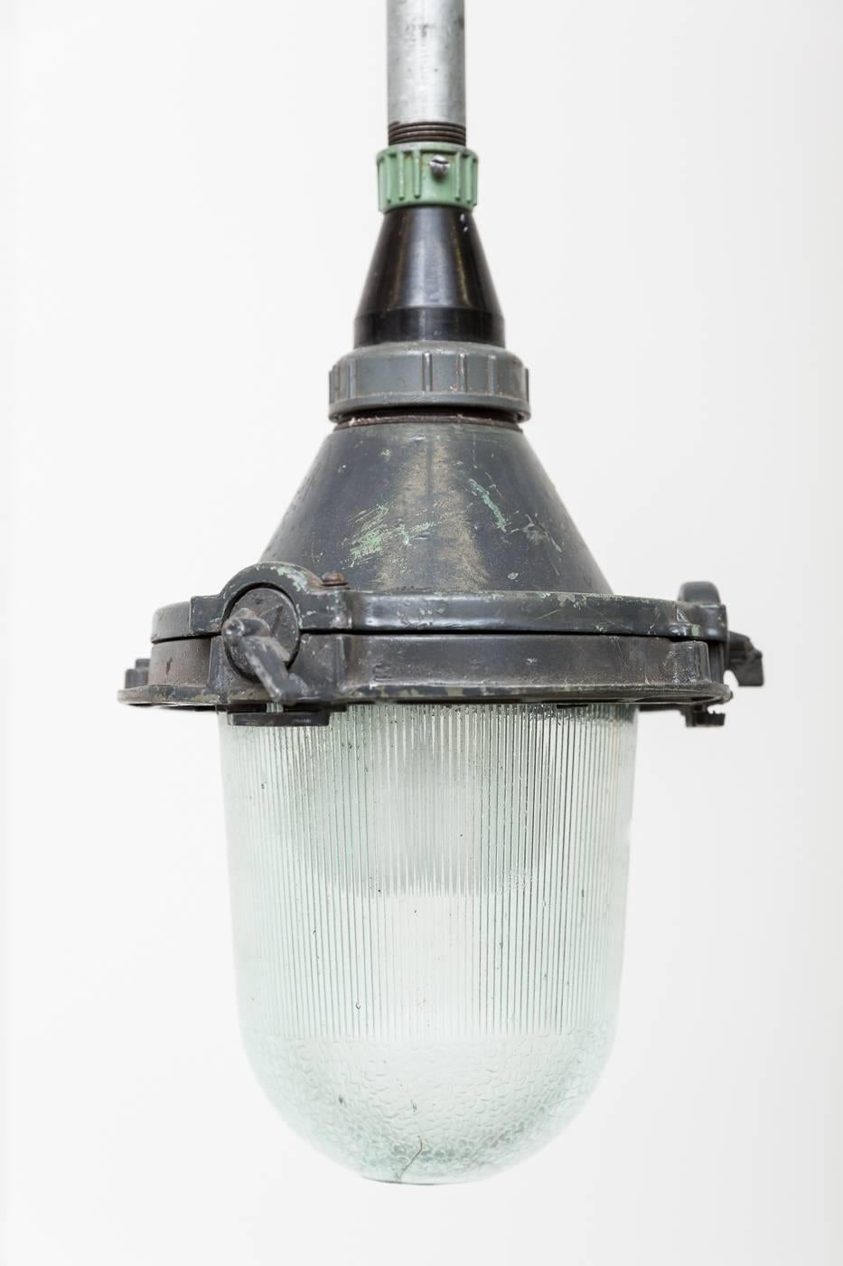Enameled Vintage European Glass and Metal Factory Lamps