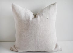 Vintage European Grain Sack Hemp Pillow with Pale Pink Stripes