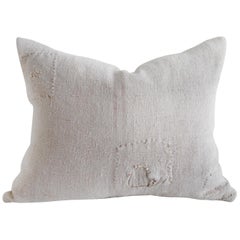 Vintage European Grain Sack Hemp Pillow with Pale Pink Stripes