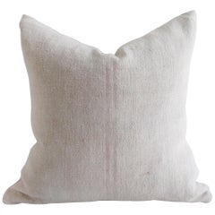 Vintage European Grain Sack Hemp Pillow with Pale Pink Stripes