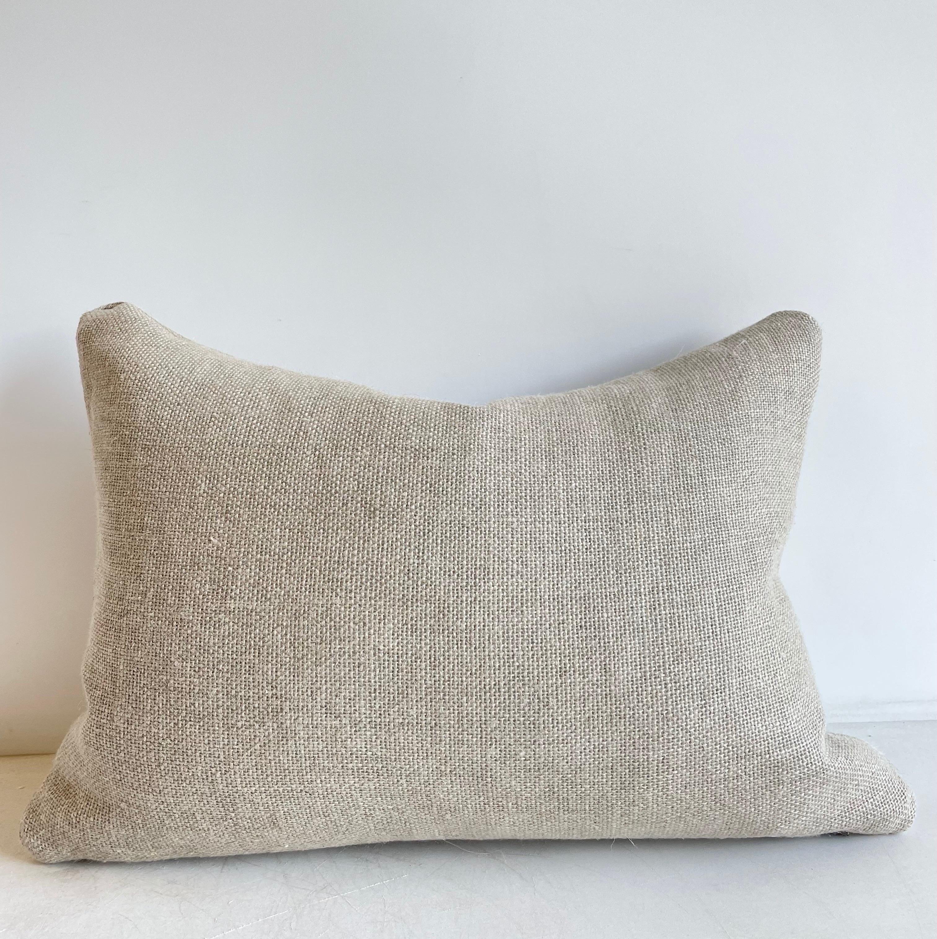 Grainsack pillows?
Lovely grain feed sack pillows from Europe. We custom-made these out of the original antique feed sacks, with brass zipper closure and overlocked edges. The fronts are original woven linen and hemp, some of them will have