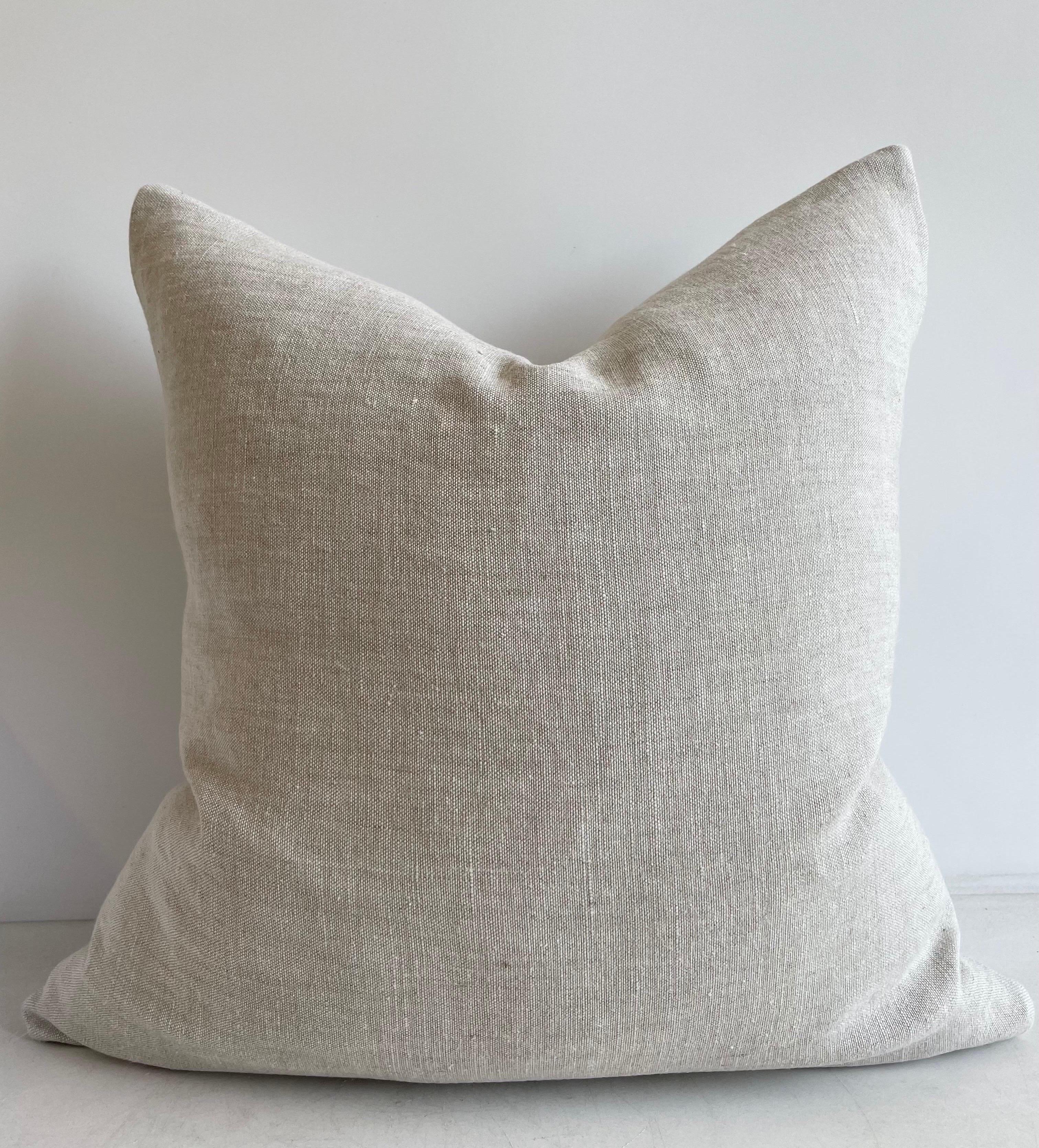 Original printed antique German feed grain pillow. Most of our sacks date back to 1800s to early 1900s. They were handwoven by the farmer’s wives with natural hemp and linen. They are marked with beautiful calligraphy or handwriting in tar ink. The