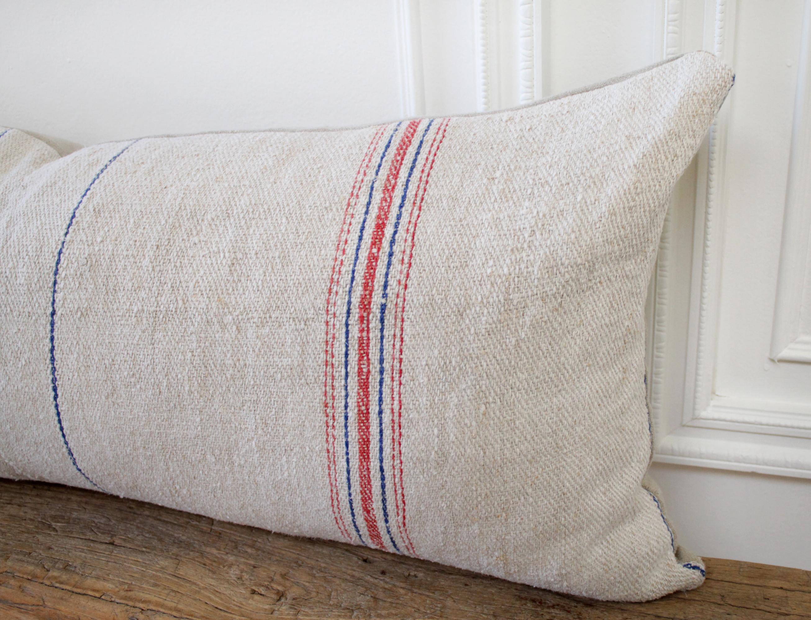 Vintage European Grain Sack Pillows In Good Condition In Brea, CA