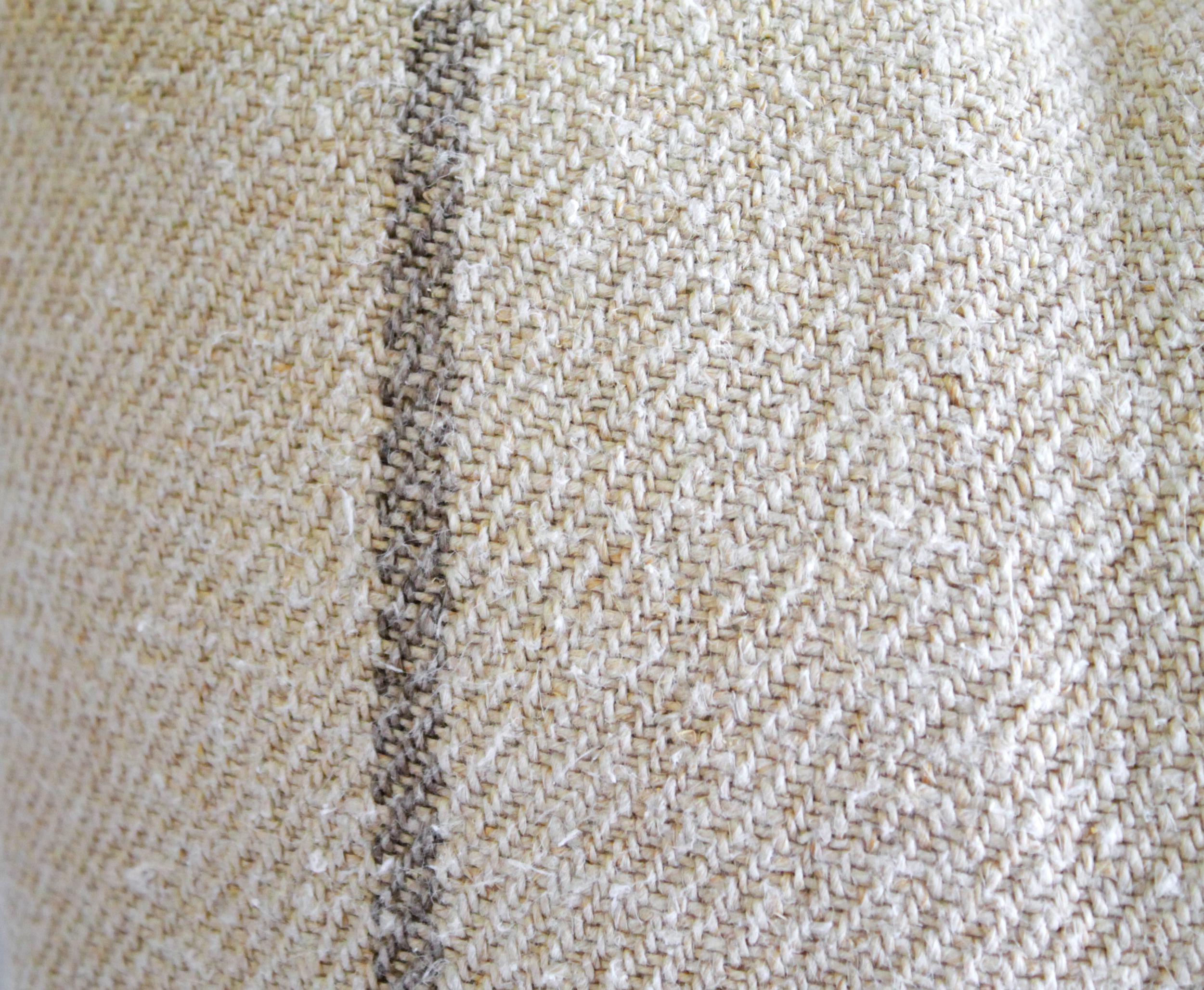 Vintage European Grain Sack Pillows with Dark Brown Stripe In Good Condition In Brea, CA