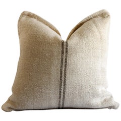 Vintage European Grain Sack Pillows with Dark Brown Stripe